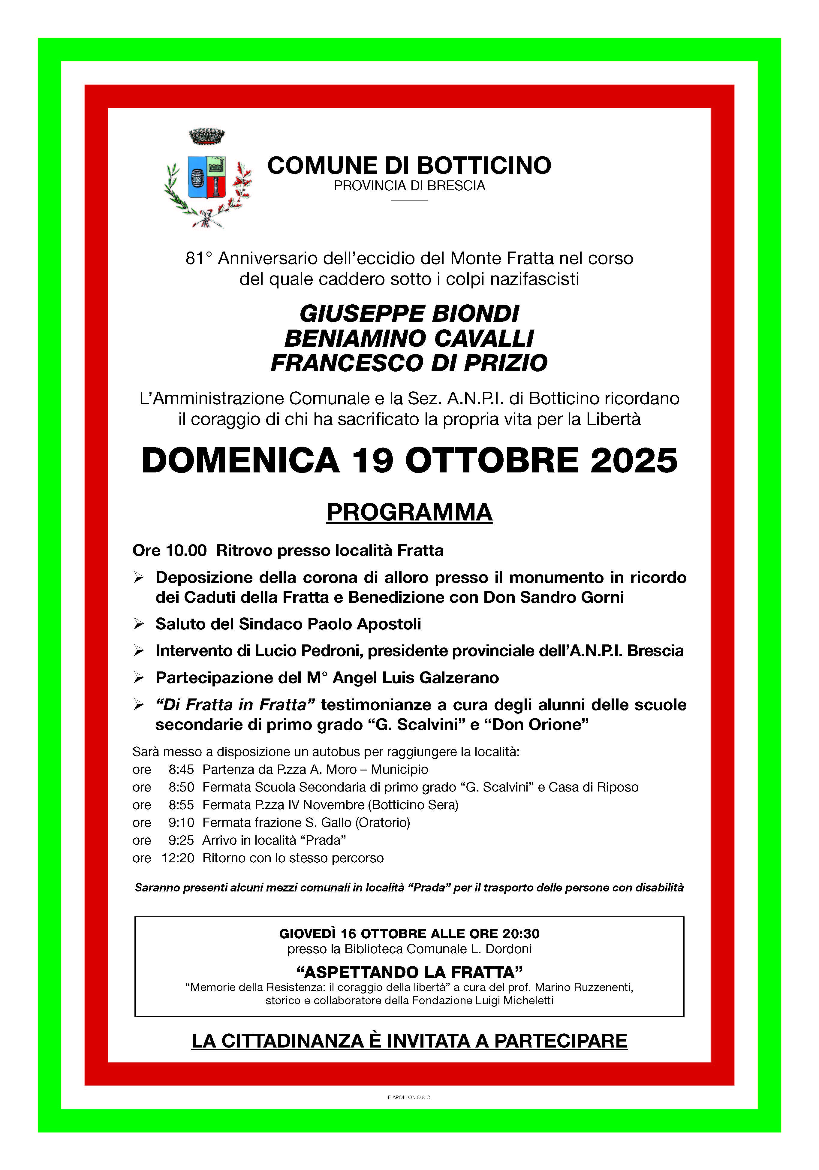81° Anniversario dell’eccidio del Monte Fratta